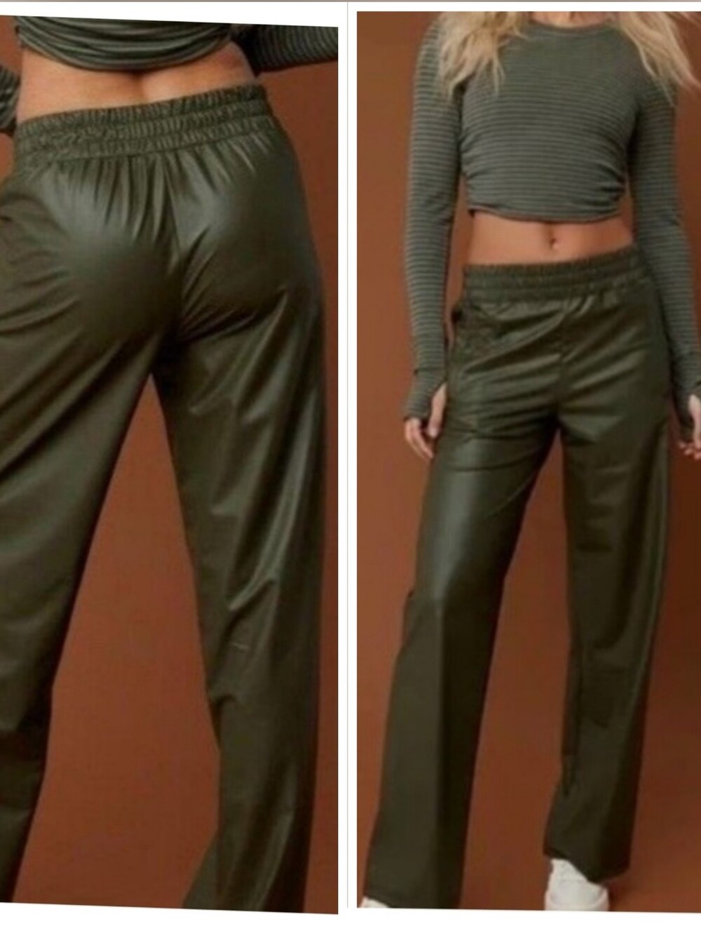 OFFLINE By Aerie Real Luxe Faux Leather Wide Leg Flare Pant NWOT High Waist Fall